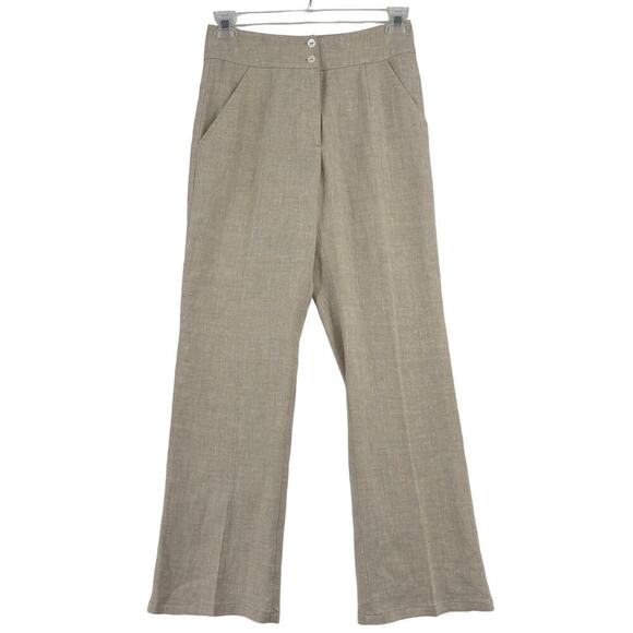 Vivid 100% Linen High Rise Trouser Pants Straight Leg Beige Women's Size 4 - Picture 1 of 12